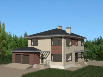 Проект двухэтажного дома c большим гаражом и террасой